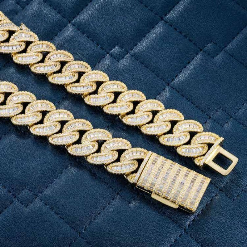 A Luxury High Quality Hip Hop Men's Necklace Miami Cuban Chain 20mm Cuban Chain VVS Baguette Iced Moissanite Cuban Chain Perfect for Weddings Holidays Anniversaries, Christmas Halloween Carnival Best Gifts for Friends
