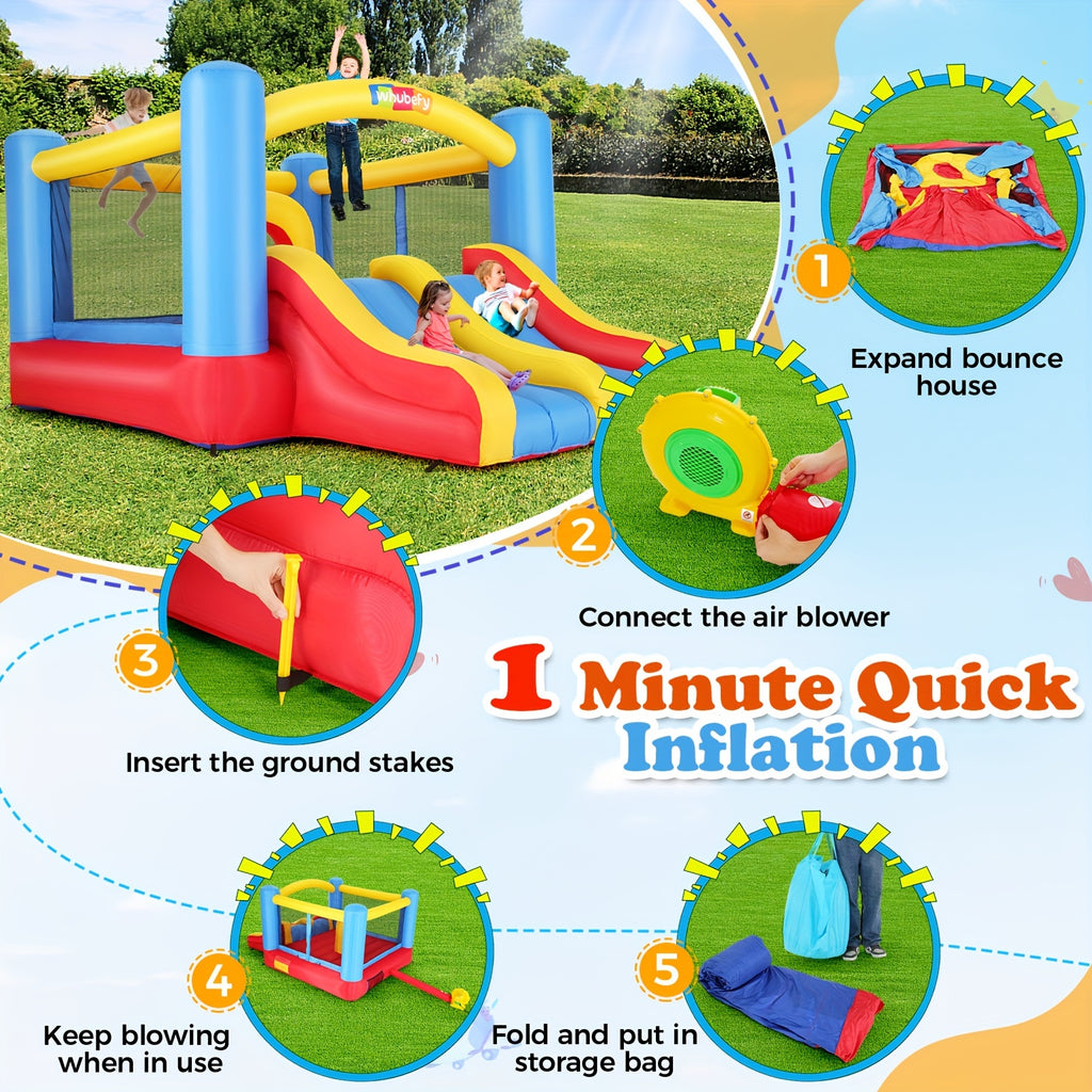 Large Inflatable Bounce House for Kids 3-10, Inflatable Bouncer with Blower, 12.6 X 9ft Big Blow Up Jumping Castle with Double Slide Obstacle, Family Indoor Outdoor Backyard Bouncy Castle Jump 'n Slide for Kids Boys Girls Birthday Party Christmas