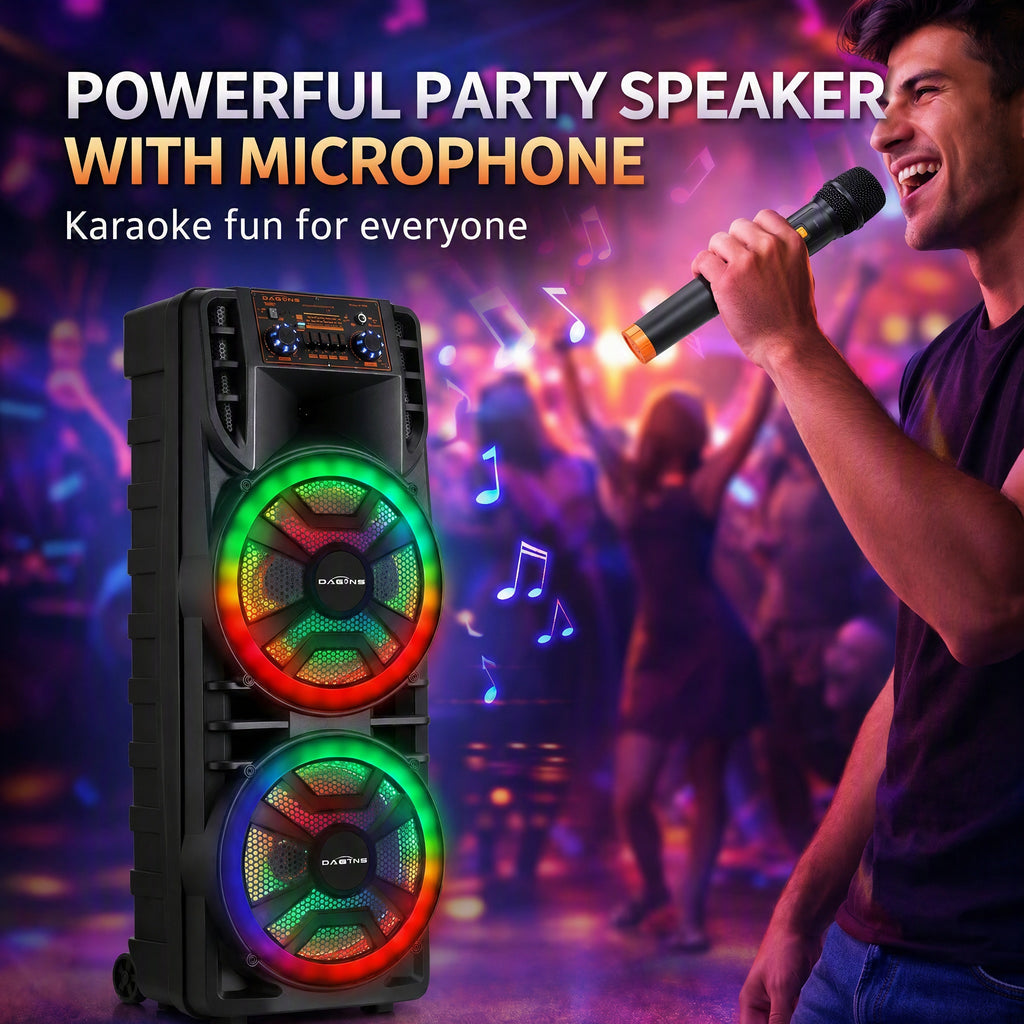 Portable Dual 12'' Bluetooth Party Speaker with Microphone, 8000W Peak Loud Karaoke Speaker System, Rechargeable Wireless Speaker with TWS, USB/TF/AUX, Remote Control for Home Party, Outdoor Events, Karaoke, DJ Music