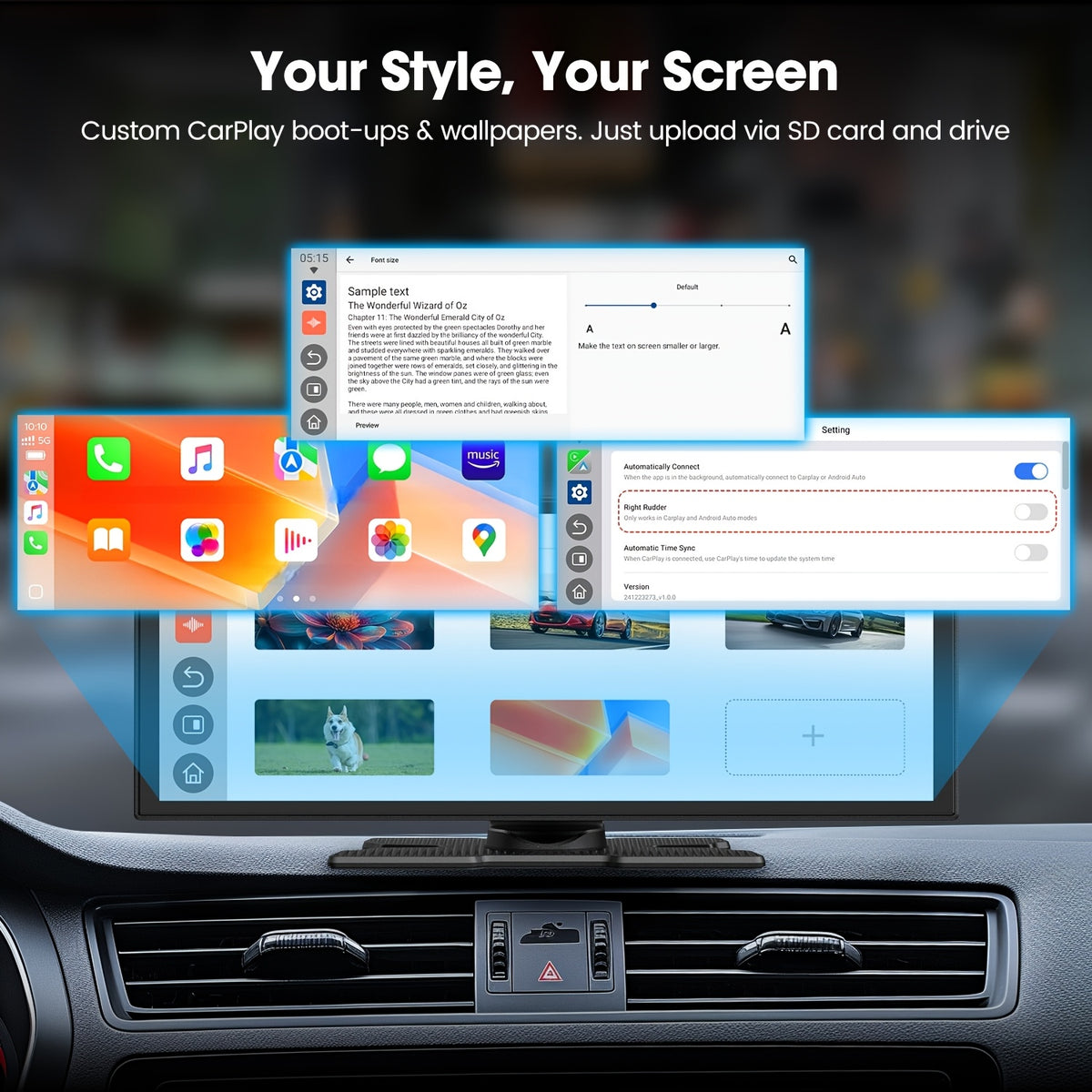 CarPlay Screen — LAMTTO 10.25-Inch In-Cell Display for Wireless Phone Integration and In-Car Apps