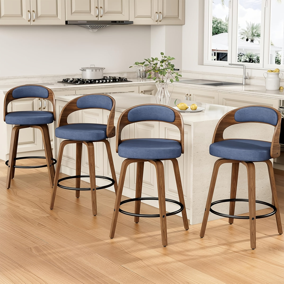 3/4pcs Modern Upholstered Bar Chair Set, 26" Counter-Height Stools With Thick Soft Cushion, Ergonomic Back Support, Solid Wood Legs & Footrest For Kitchen Island