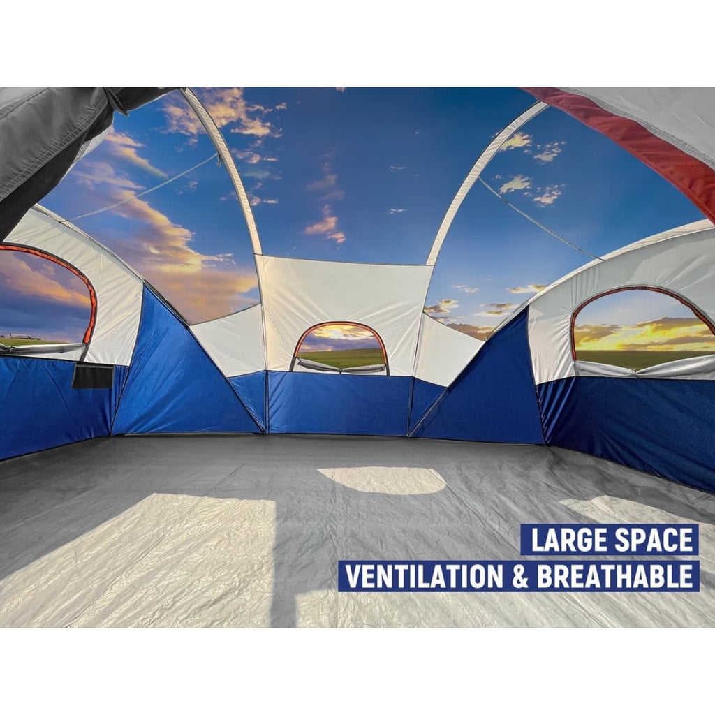 10 Person Camping Tent - Portable Easy Set Up Family Tent for Camp, Windproof Fabric Dome Tent Outdoor for Hiking, Backpacking, Traveling-14'x11'x74in(H)