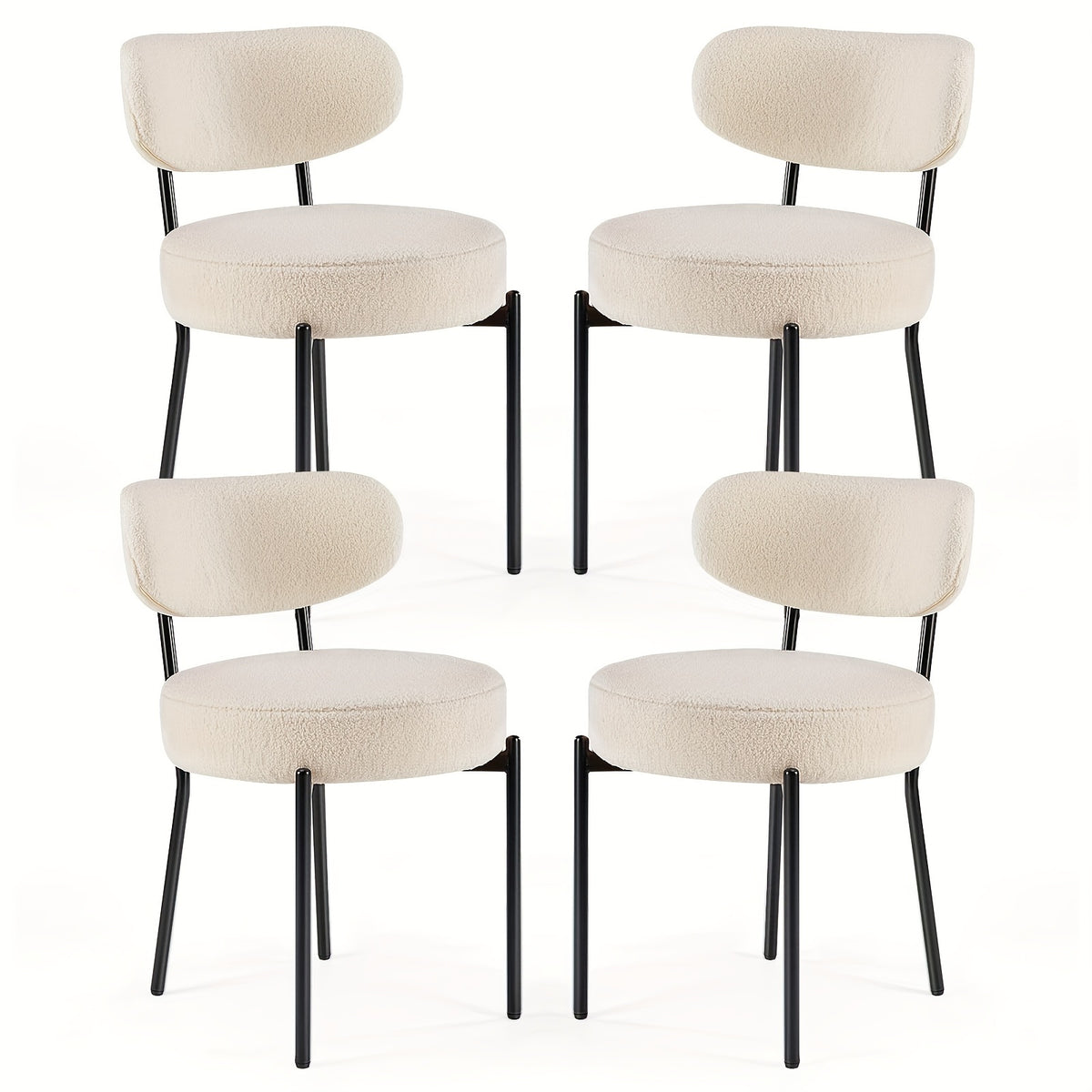 SMUG Dining Chairs Set of 4/6, Upholstered Kitchen Chairs with Curved Backrest & Metal Legs, Mid Century Modern Round Dining Room Chairs for Vanity, Living Room