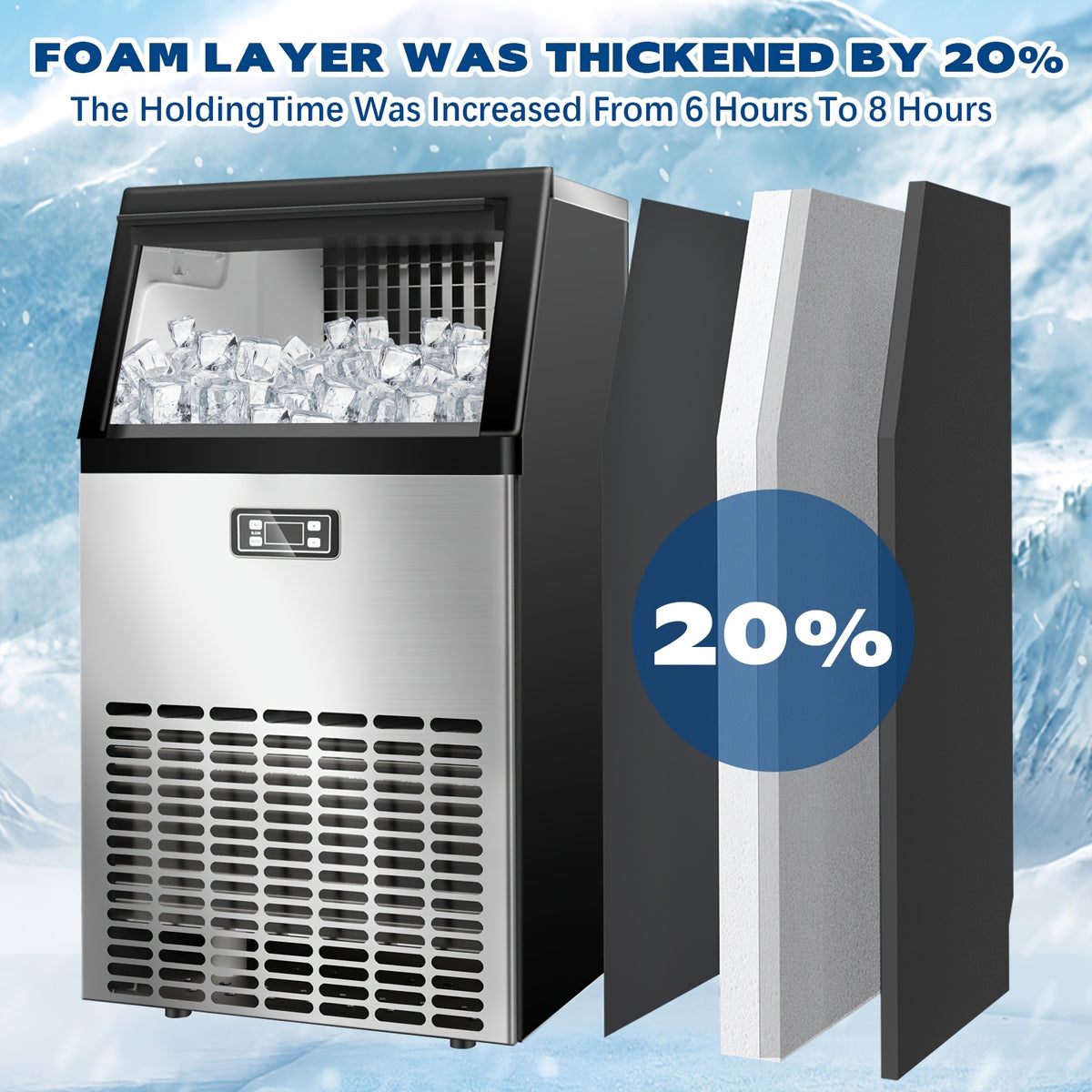 100/120 Lbs/24H Commercial Ice Maker, 48 Cubes/11mins, 33 Lbs Ice Storage Capacity, Counter Ice Maker Self Cleaning, 24 Hour Timer Stainless Steel Under Counter/Freestanding Ice Maker Machine
