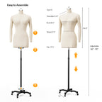 Bonnlo Female Sewing Mannequin, Size 6 Professional Dress Form for Display and Tailor Design, Height Adjustable Torso with Stable Metal Base