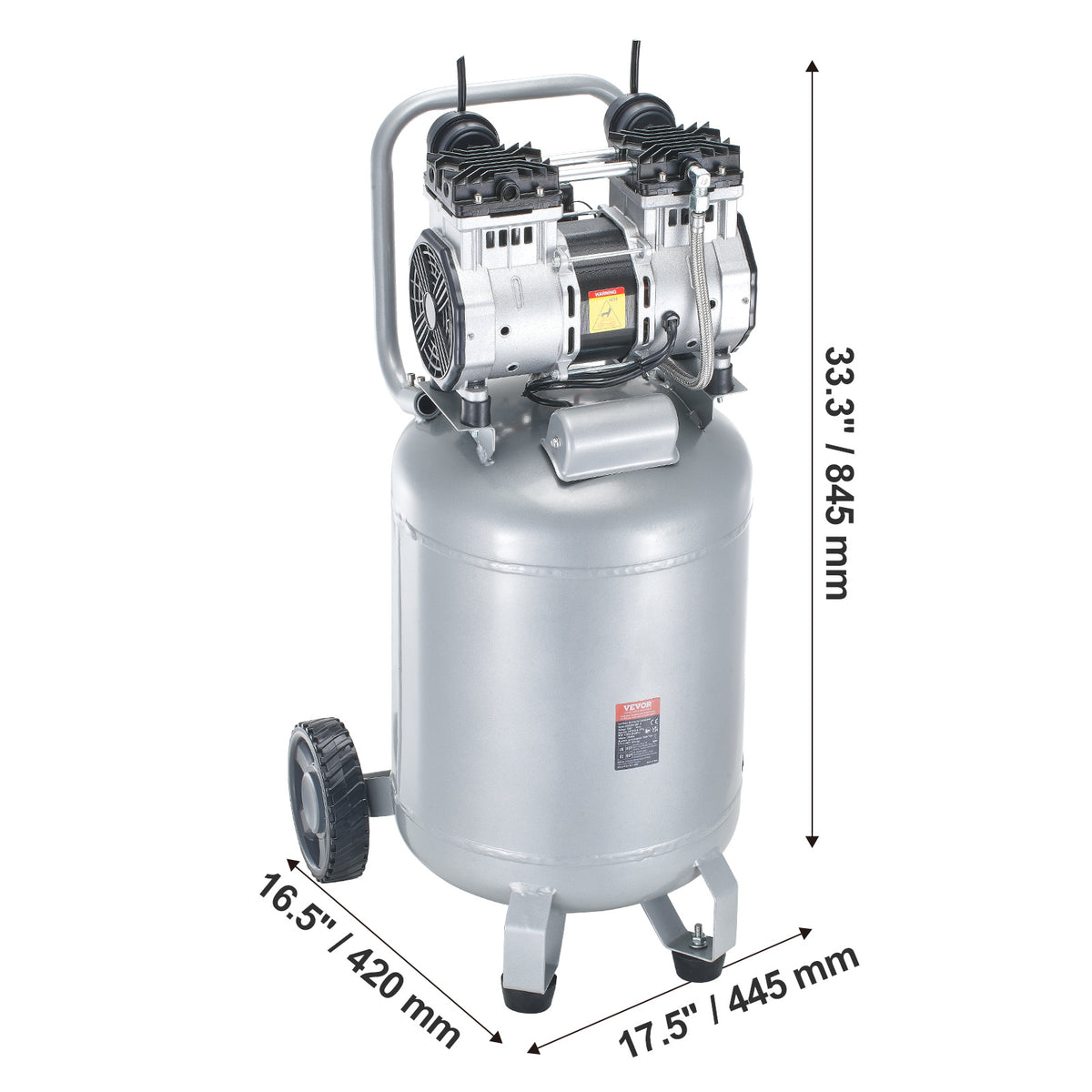 VEVOR 13 Gallon Air Compressor, 2HP 4.6 SCFM90PSI Oil Free Air Compressor Tank with 125PSI Max Pressure, 66dB Ultra-Quiet Compressor for Tire Inflation, Auto Repair, Woodwork Nailing, Spray Painting