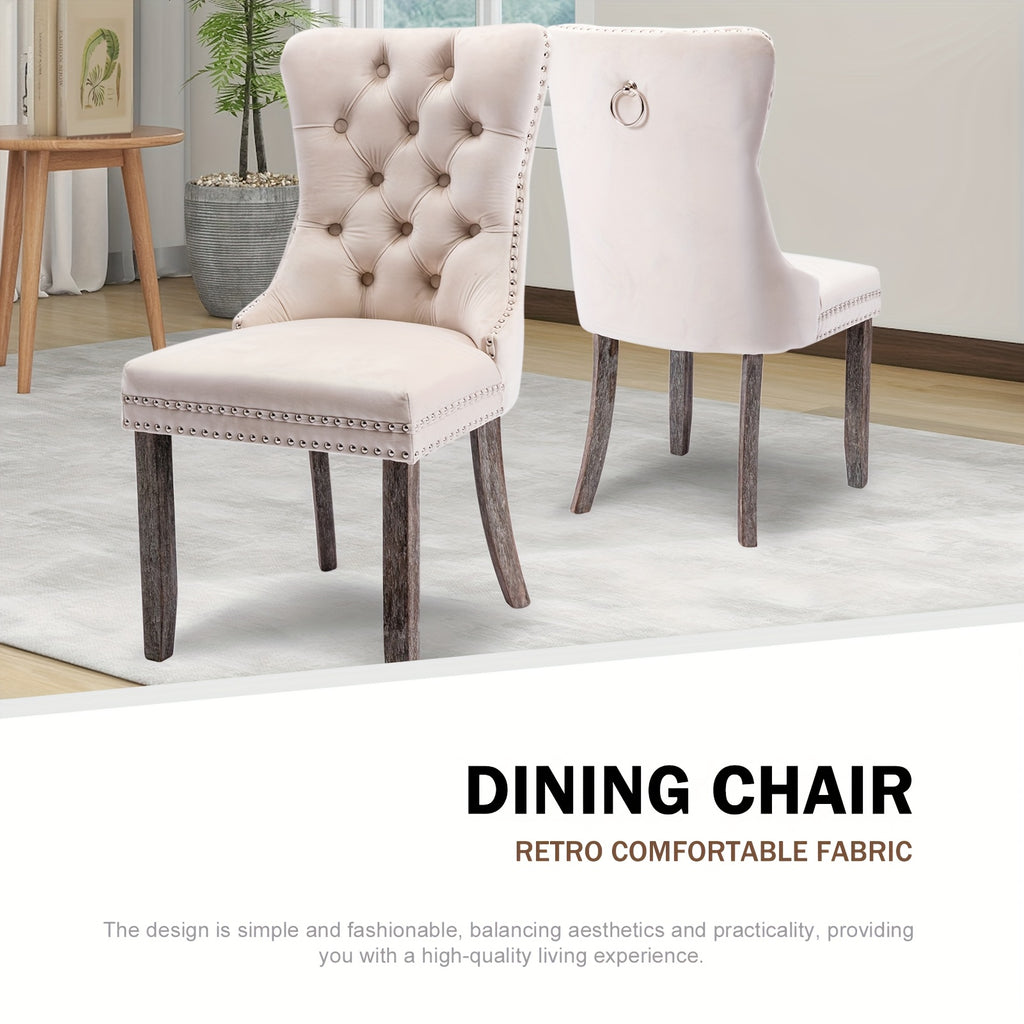Velvet Upholstered Dining Chairs Set Of 2, Wingback Dining Room Chairs with Ring Pull Trim And Button Back, Luxury Tufted Dining Chair for Living Room, Bedroom, Kitchen
