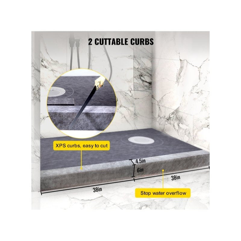 VEVOR Shower Curb Kit with 38 x 60-Inch Sloped Tray for Bathroom Floor and Wall Installation