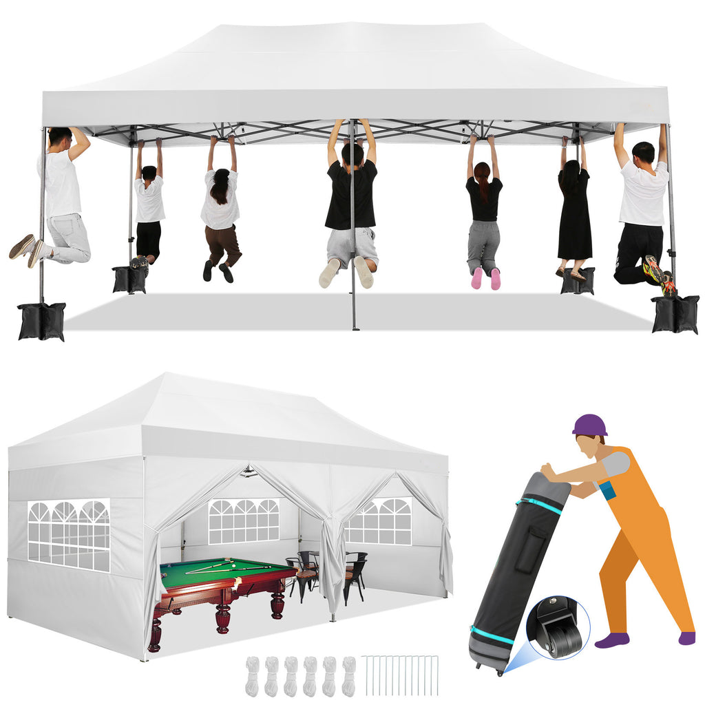 10x20 Pop Up Canopy Tent, Heavy Duty Canopy with 6 sidewalls, Easy Up Commercial Outdoor Canopy, Wedding Party Tents for Parties, All Season Wind & Waterproof Gazebo with Roller Bag, Pop Up Canopy for Wedding, Commercial Areas, Playgrounds, etc