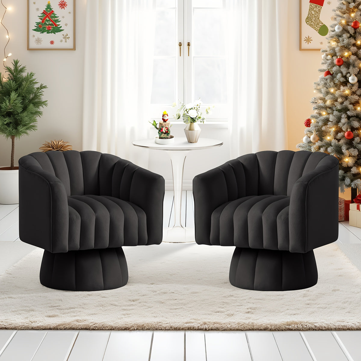 Rotating Decorative Chair, 360° Swivel Barrel Chair, Mid-century Modern Chair, Wide Soft Cushion, Modern Velvet Fabric, Round Armchair, Suitable For Living Room, Lounge, Bedroom, Black, Free Shipping