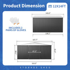 5x3-12x14ft Outdoor Storage Shed, Metal Garden Shed with Updated Frame Structure, Tool Sheds for Backyard Garden Patio Lawn, Black Or White