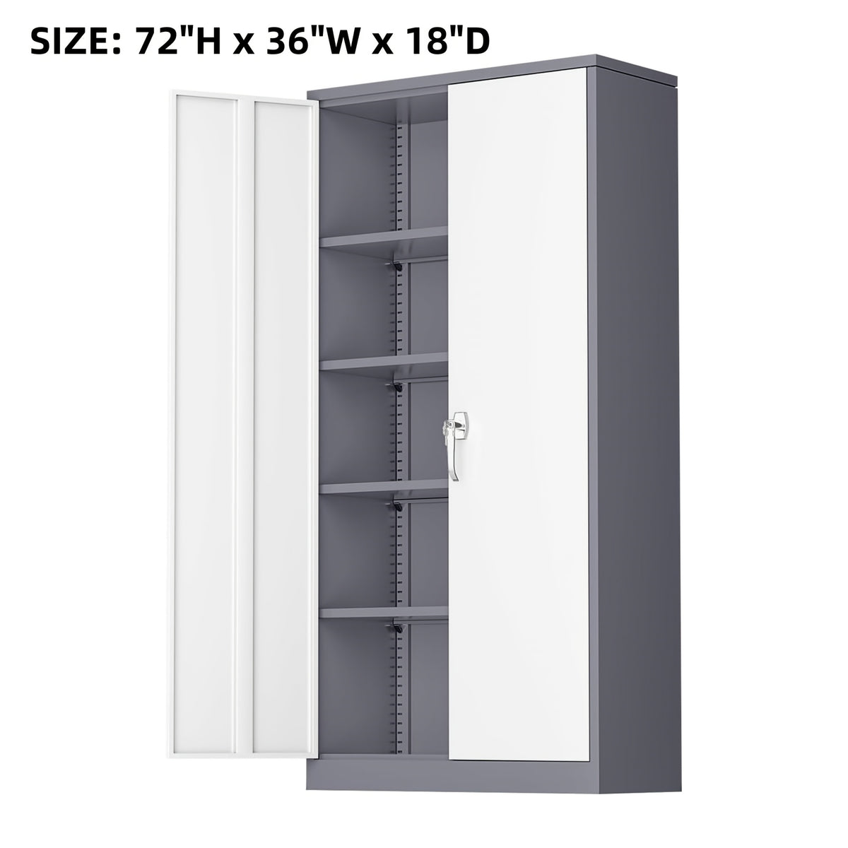 Metal Garage Storage Cabinet, 71"/72" Tall, Steel Floor-standing Model, with 2 Doors, 4 Adjustable Shelves, Lockable, Spray-painted Finish, Suitable for Home, Office, Shop, School—easy to Assemble
