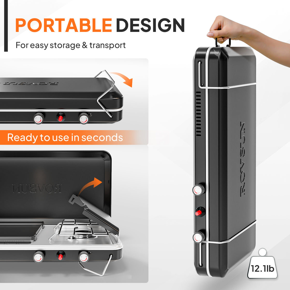 MEFEIR 2-in-1 Camping Stove with Propane Oven, Portable 2 Burner Stove & Outdoor Oven Combo with Auto-ignition & Thermometer for Camping Backyard Picnic