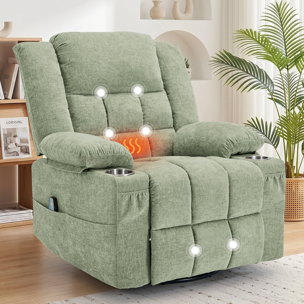 Personal Care Home Massage Chair, 360° Rotation Of Massage Heating Function Comfortable Recliner Chair, Manual Adjustable Angle Leisure Rocking Chair, Massage Sofa Chair with Side Pockets And Front Pockets, with Built-in Cup Holders And Thickened