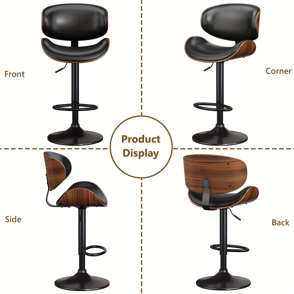 3pcs Modern Faux Leather Upholstered Bar Stools, 360° Swivel Adjustable Height with Backrests, Metal Tall Bar Stools Counter Height for Kitchen Island, Hydraulic Island Barstools