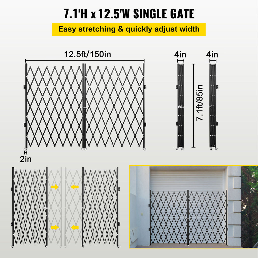 VEVOR Double Folding Security Gate, 87" H x 150" W Folding Door Gate, Steel Accordion Security Gate, Flexible Expanding Security Gate, 360 Rolling Barricade Gate, Scissor Gate or Door with Keys
