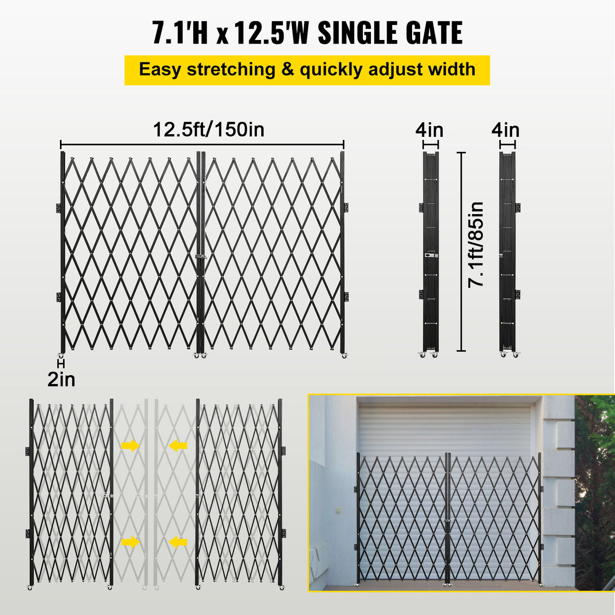VEVOR Double Folding Security Gate, 87" H x 150" W Folding Door Gate, Steel Accordion Security Gate, Flexible Expanding Security Gate, 360 Rolling Barricade Gate, Scissor Gate or Door with Keys