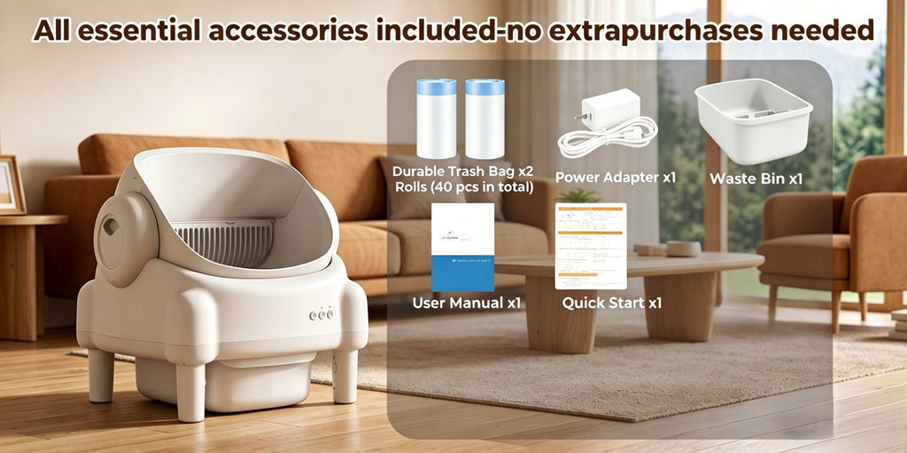 ECORUI Self Cleaning Litter Box, Automatic with App Control for Multiple Cats, Safety Sensors, Odor Control, Large Waste Bin, Includes 2 Liners, Cream White, Certified Refurbished