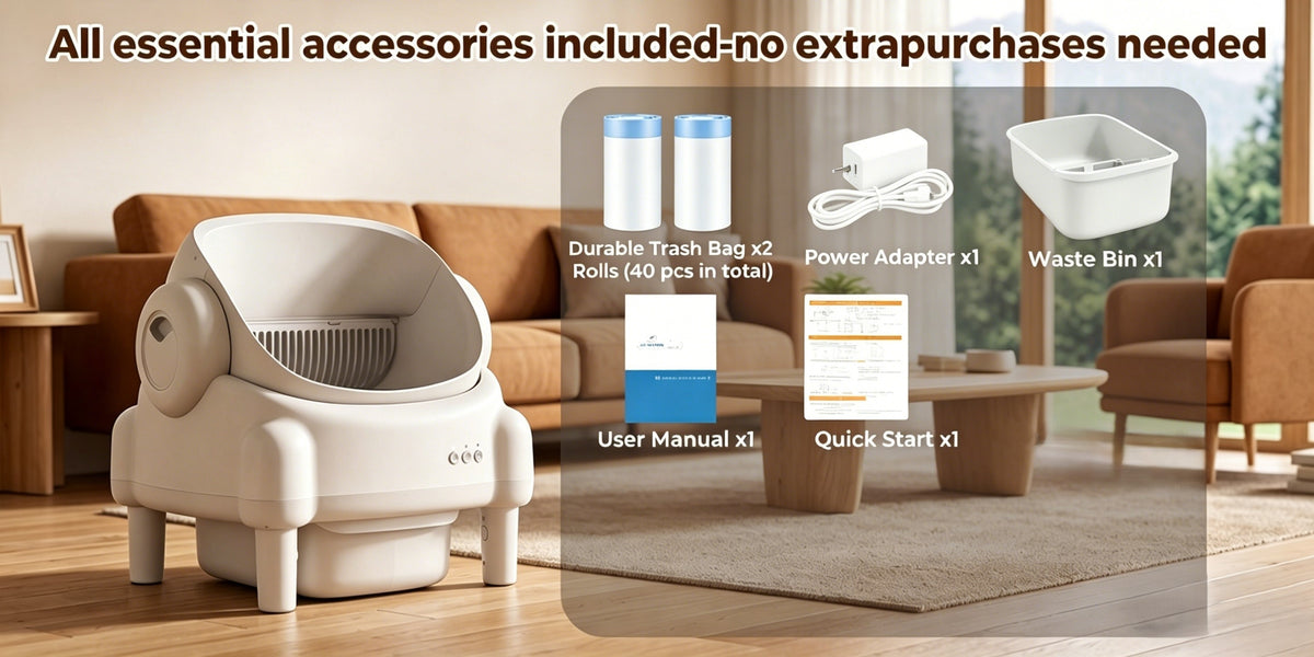 ECORUI Self Cleaning Litter Box, Automatic with App Control for Multiple Cats, Safety Sensors, Odor Control, Large Waste Bin, Includes 2 Liners, Cream White, Certified Refurbished