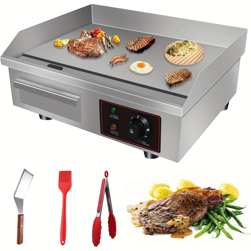 22" Commercial Electric Countertop Griddle Flat Top Grill Hot Plate BBQ, Adjustable Thermostatic Control, Stainless Steel Restaurant Grill for Kitchen