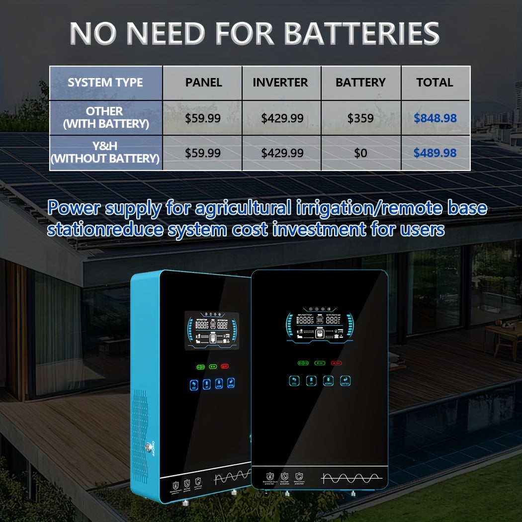 4000W Solar Hybrid Inverter DC24V 120VAC Pure Sine Wave Battery-Free Starting Built MPPT 140A Solar Charger, 6.25 Inch LCD Screen And Touch Buttons