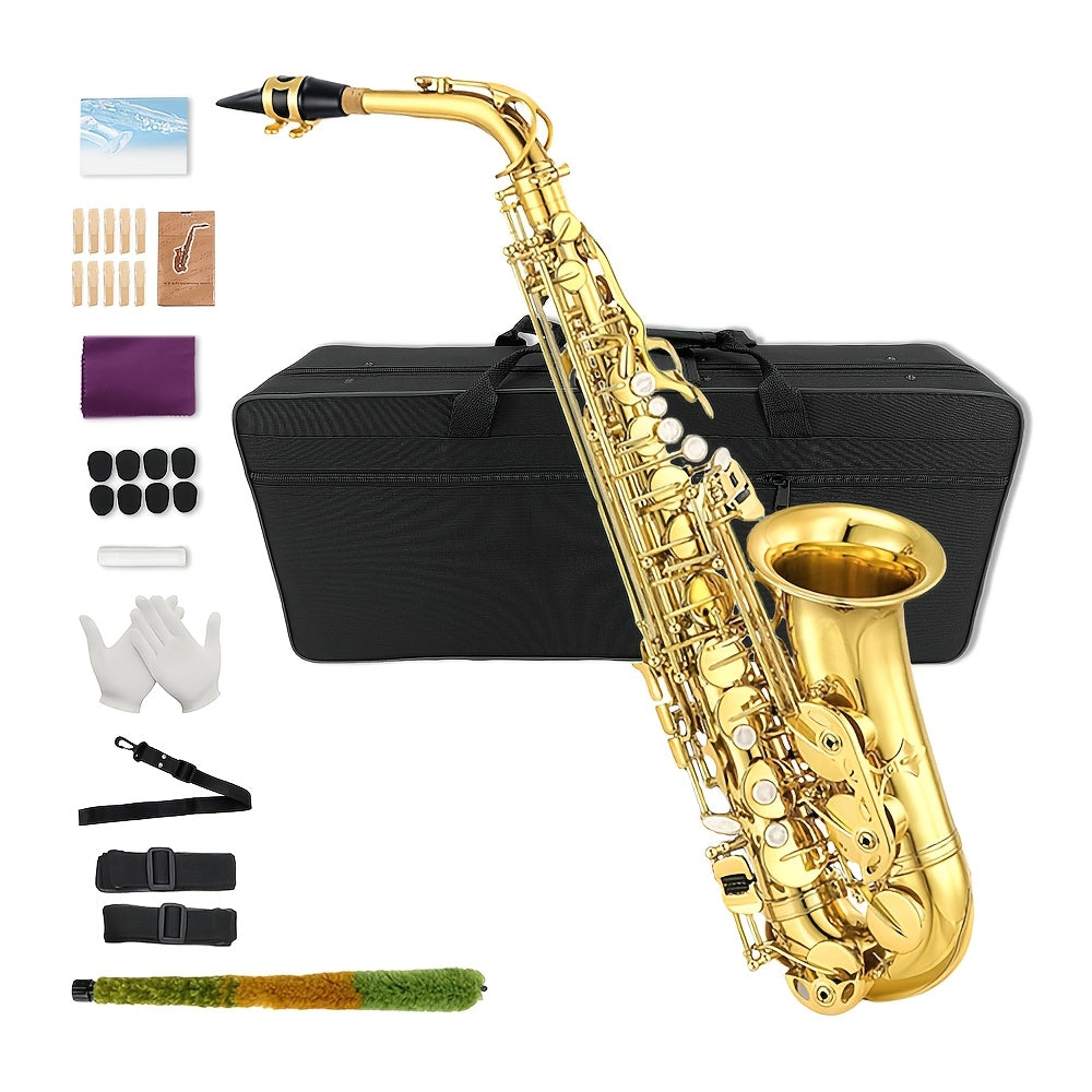 YoungMonic Eb Alto Saxophone for Beginners Adult, Saxophone Student, E Flat Alto Sax Full Kit with Reeds, Pads, Hard Carrying Case, Cleaning Cloth & Rod