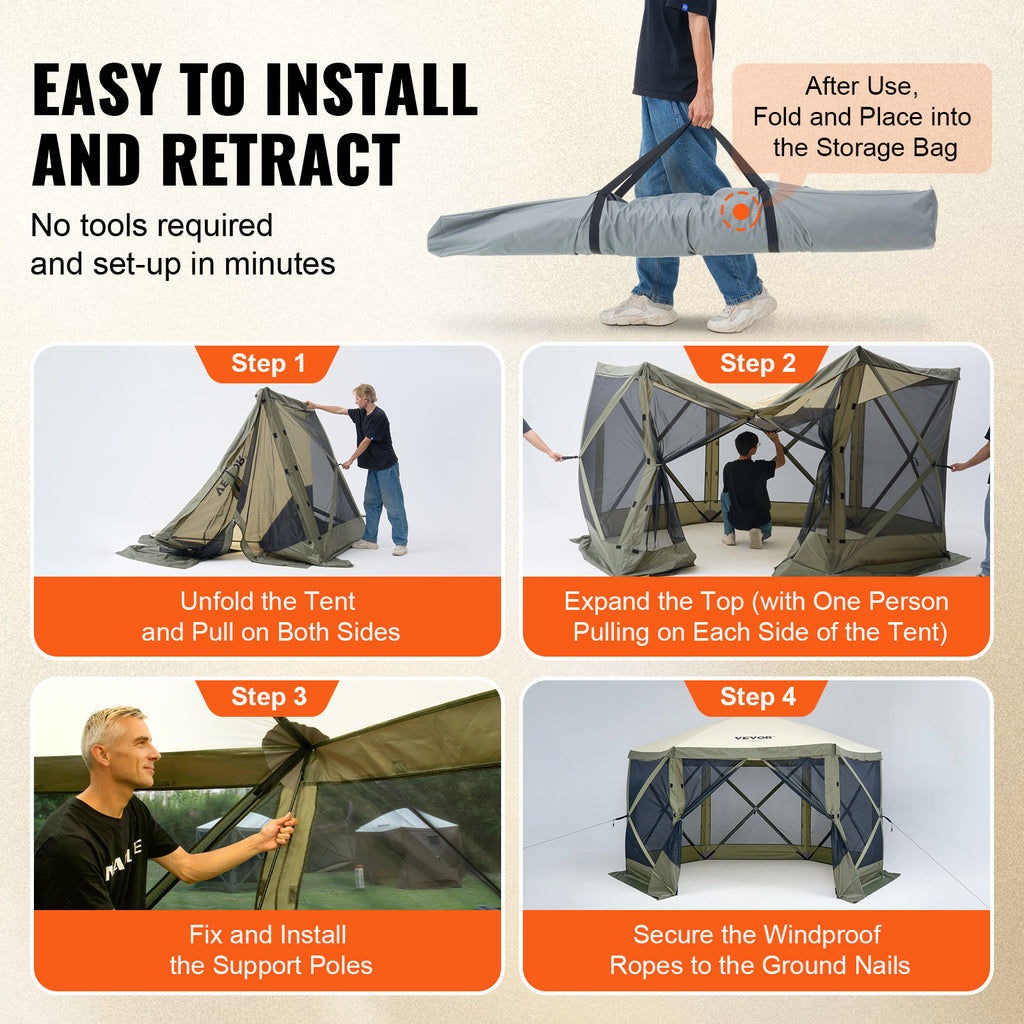Pop-Up Screen Gazebo Tent by VEVOR, Removable Privacy Panels for Camping, Picnics and Backyard Gatherings