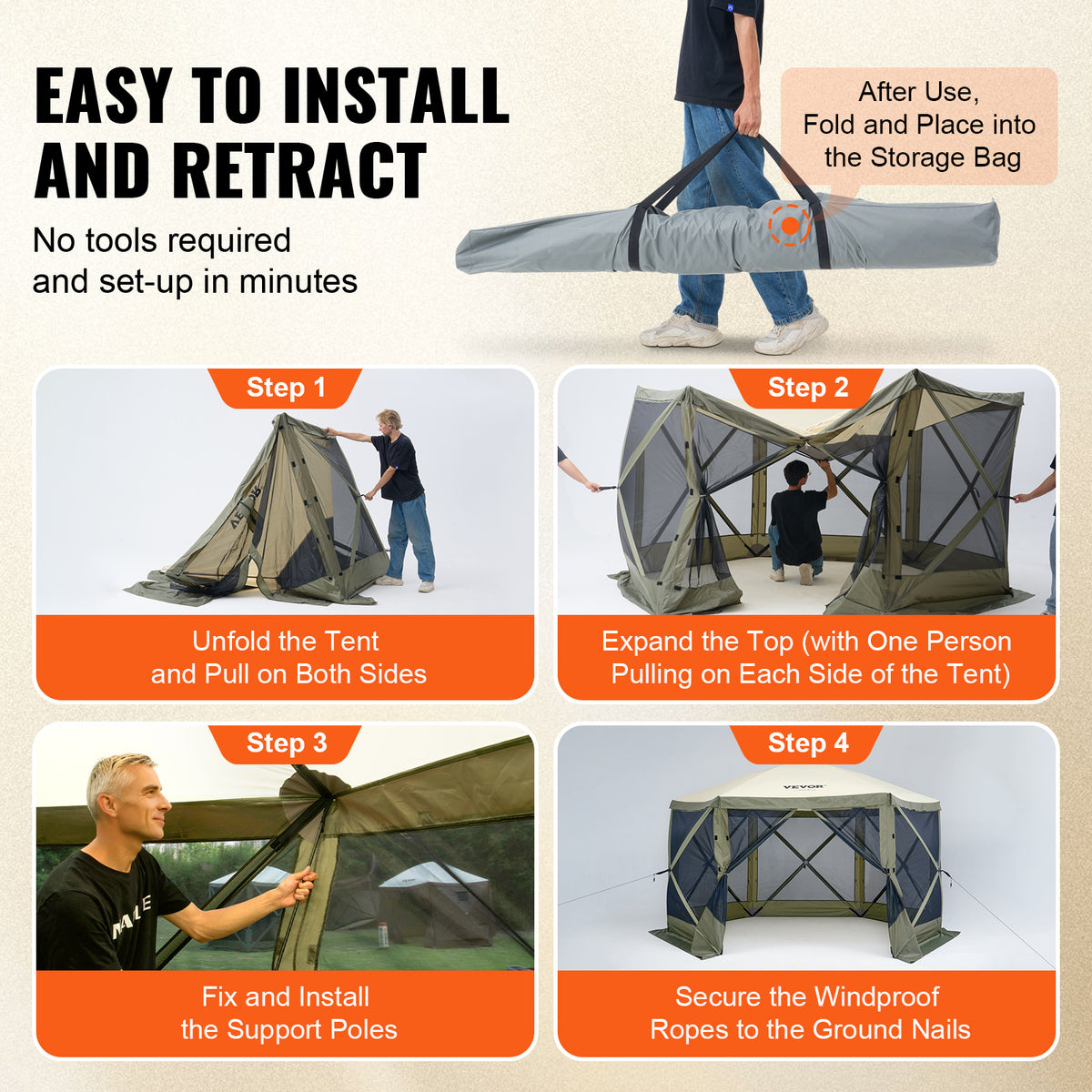 Pop-Up Screen Gazebo Tent by VEVOR, Removable Privacy Panels for Camping, Picnics and Backyard Gatherings