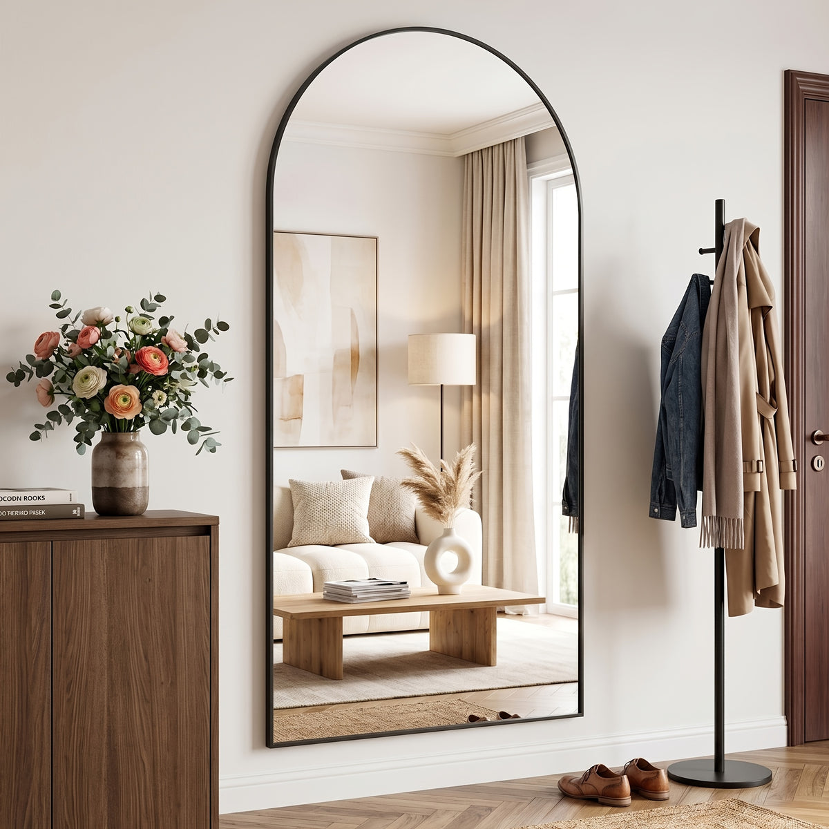Full Length Mirror, 78"X 38" And 81"X 41" Oversized Arched Floor Mirror Freestanding, Full Body Mirror Floor Standing Mirror with Stand for Bedroom, Hanging Mounted Mirror for Living Room Cloakroom