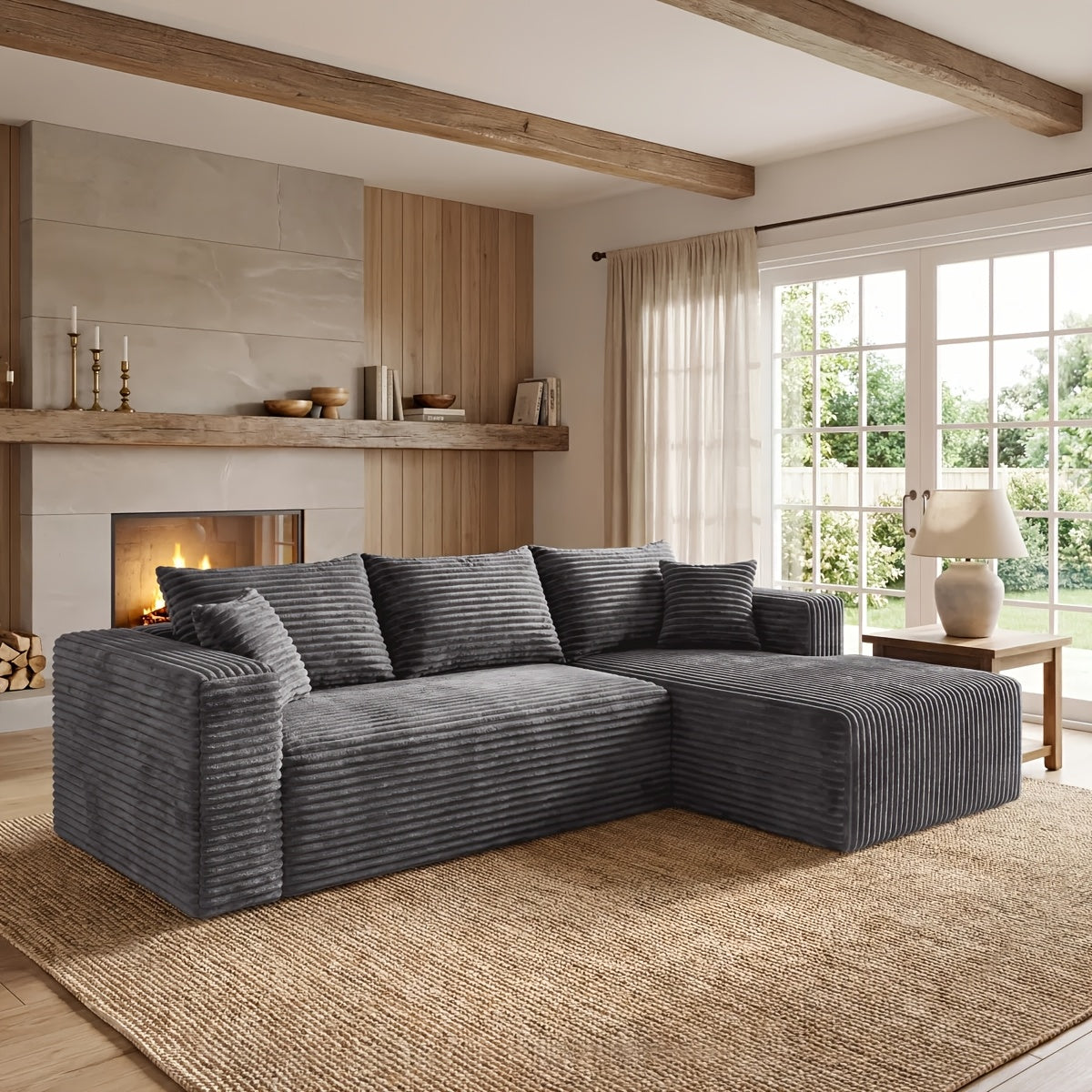 95 Inch L-Shaped Sectional Sofa, Fluffy Corduroy Cloud Sleeper Couch, Free Combination Boneless Sofa with Wide Chaise And Ultra-Deep Seating, Cozy Lounge Furniture for Apartment, Living Room, Easy Setup