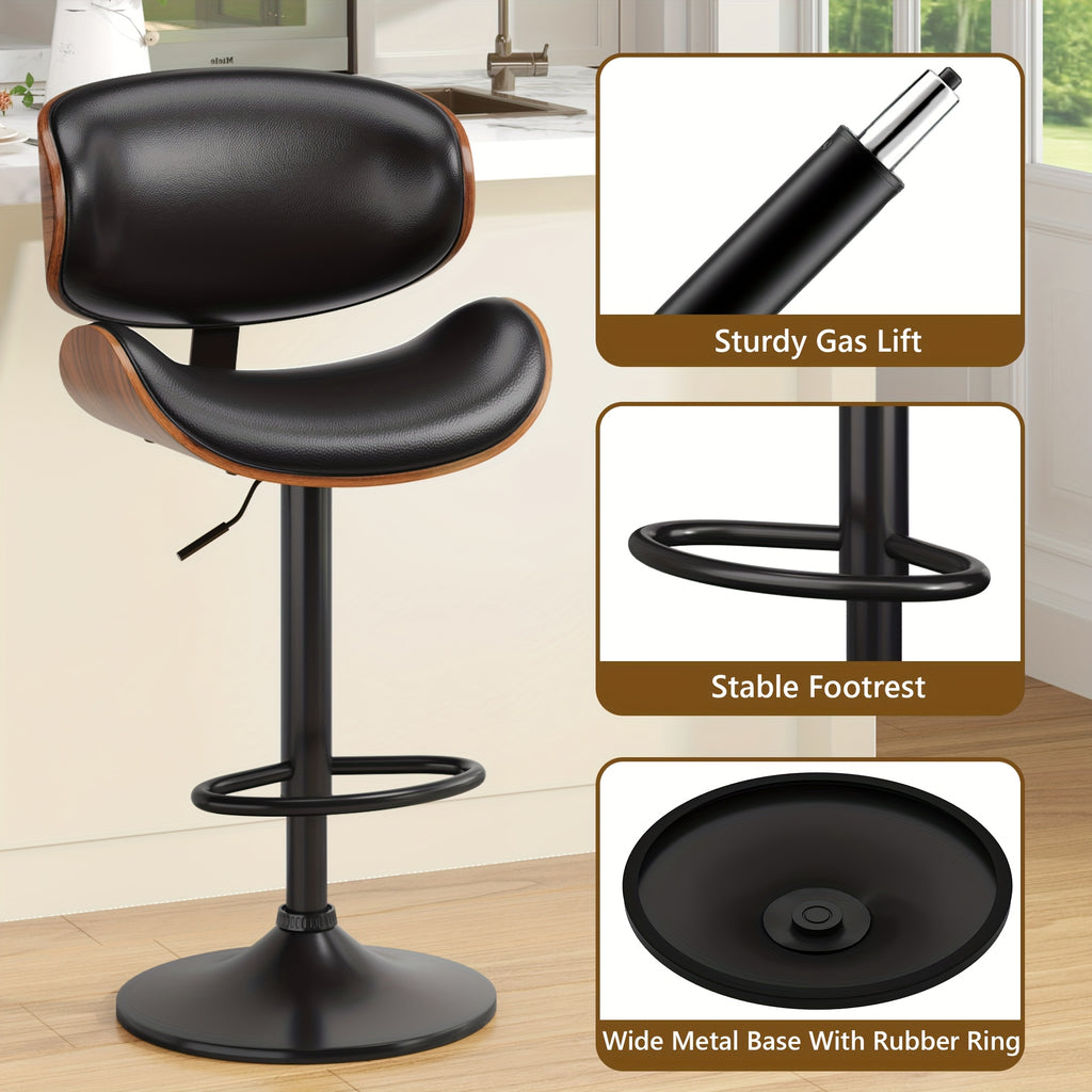 3pcs Modern Faux Leather Upholstered Bar Stools, 360° Swivel Adjustable Height with Backrests, Metal Tall Bar Stools Counter Height for Kitchen Island, Hydraulic Island Barstools