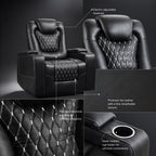 Power Recliner Chair with USB Ports And Cup Holders - Overstuffed Electric Home Theater Seating Faux Leather Reclining Furniture with Hidden Arm Storage, Easy to Clean (Black)