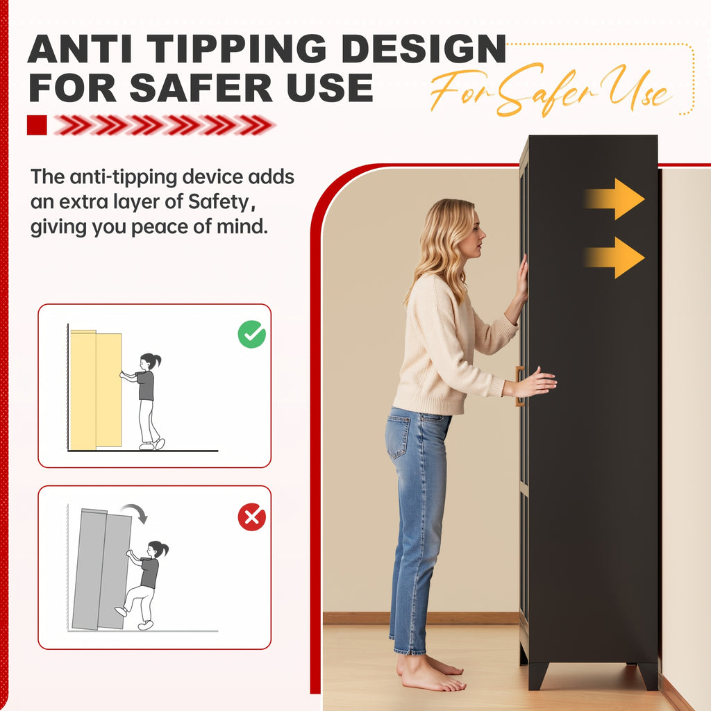 71" Tall Metal Wardrobe Cabinet, Closet Organizer With Hanging Rod, Heavy Duty Storage Cabinet For Home, Bedroom, Laundry Room, Office, Gym