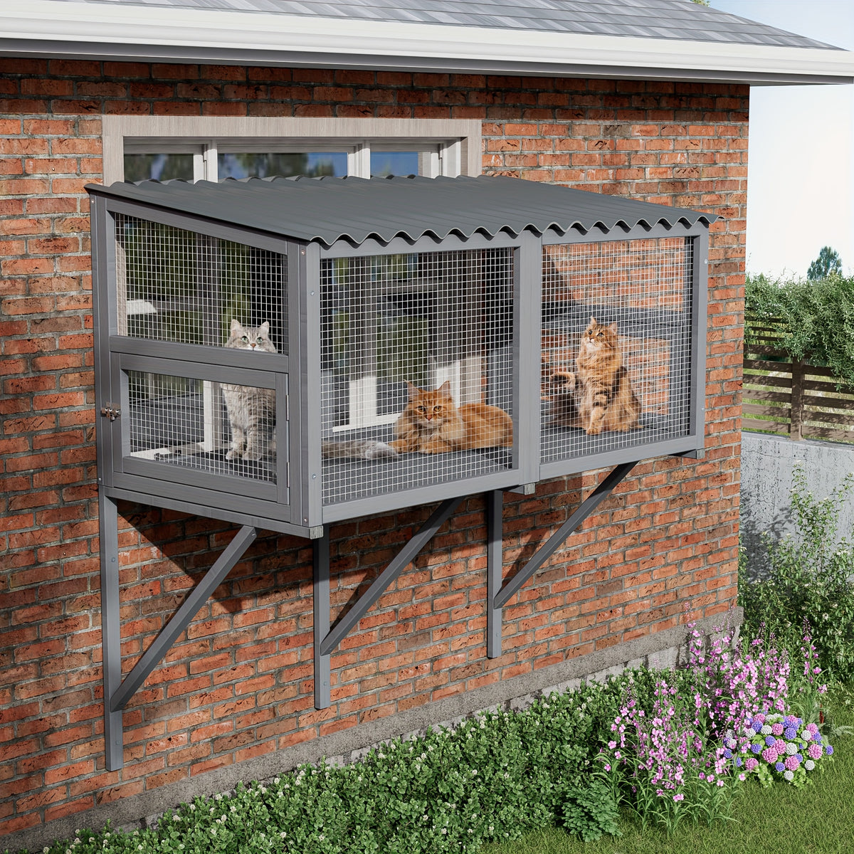 [Wooden Cat Window Box] Expandable Wooden Cat Window Box - Large Cat Catio, Waterproof Multi Cat Window Perch for Safely Enjoying Outdoor Sights