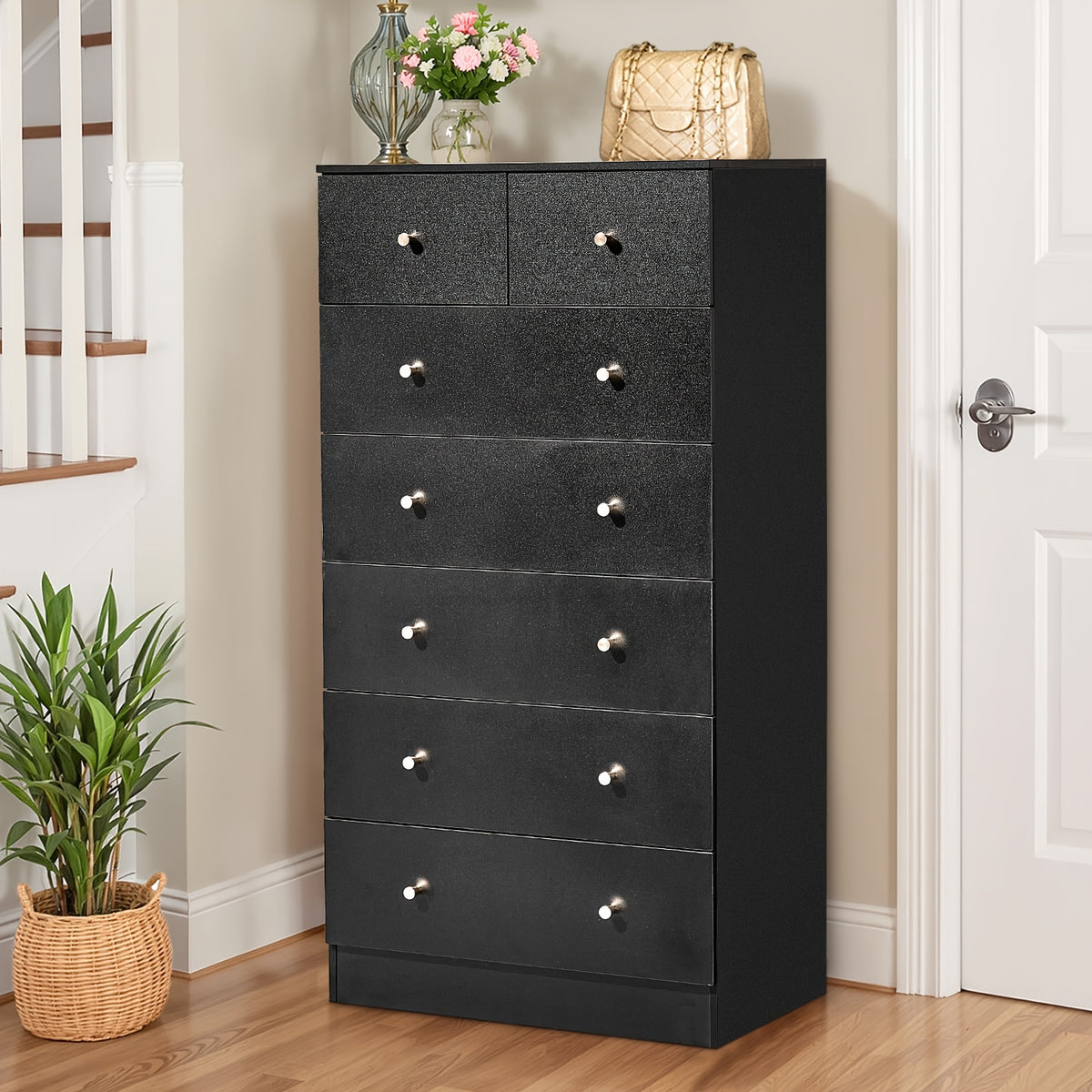 Bonnlo Dresser Featuring Seven Drawers, Wooden Chest of Drawers, Contemporary Storage Organizer Nightstand for The Bedroom