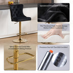 DMKAI Golden Lion Head Velvet Bar Stools Set Of 2, Luxury Diamond Tufted High Back, Adjustable Height 360° Swivel with Golden Base for Kitchen Island Home Bar