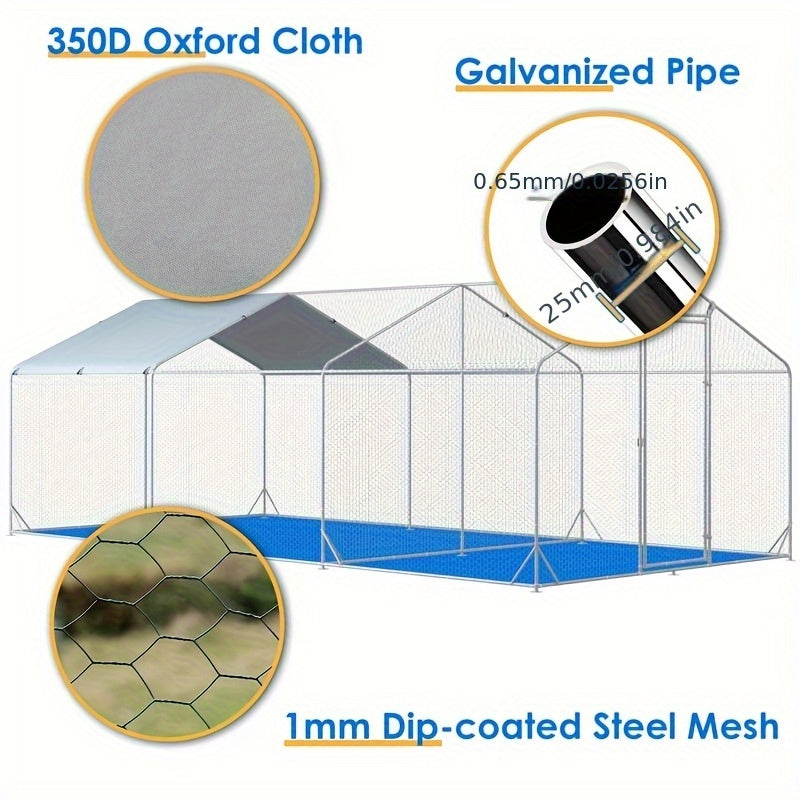 Large Metal Chicken Coop, Walk-in Chicken Runs for Yard with Water-Resident And Anti-UV Cover, Spire Roof Hen House for Outdoor And Backyard, Farm, Duck Rabbit Cage Poultry Pen