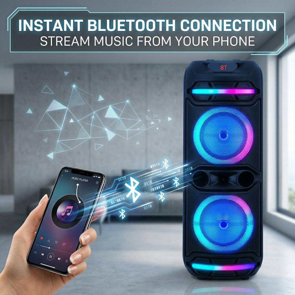 Portable Bluetooth Party Speaker with Dual 12" Woofer, Heavy Bass PA System with Remote & Microphone, USB/SD/FM/AUX Support, Powerful Sound for Home, Outdoor Parties, Karaoke & Events