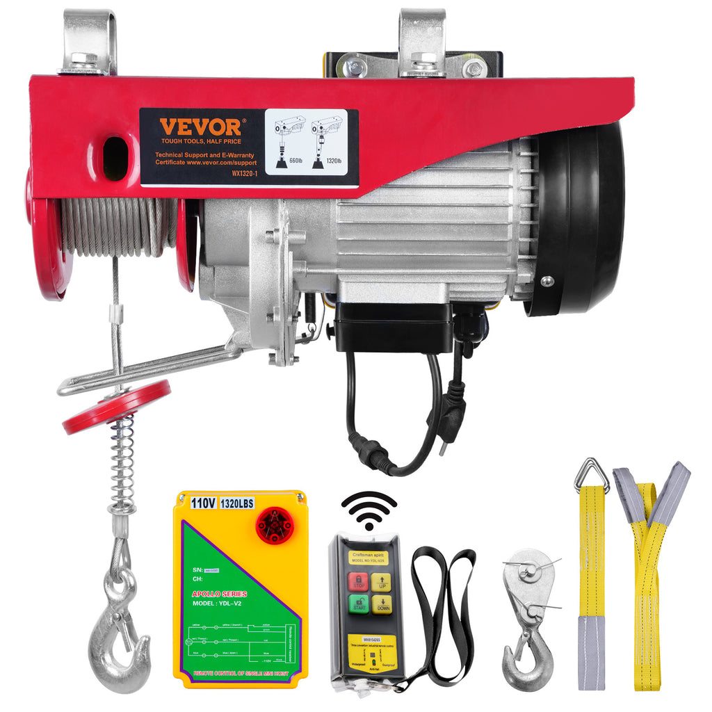 VEVOR Electric Hoist, 1320LBS Electric Winch, Steel Electric Lift, 120V Electric Hoist with Wireless Remote Control