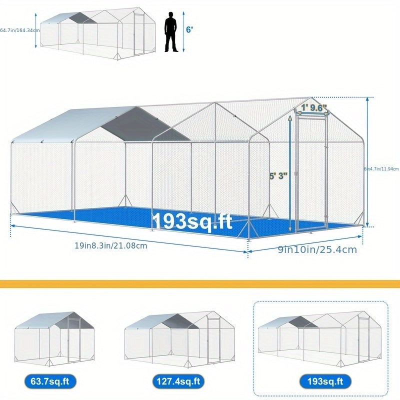 Large Metal Chicken Coop, Walk-in Chicken Runs for Yard with Water-Resident And Anti-UV Cover, Spire Roof Hen House for Outdoor And Backyard, Farm, Duck Rabbit Cage Poultry Pen