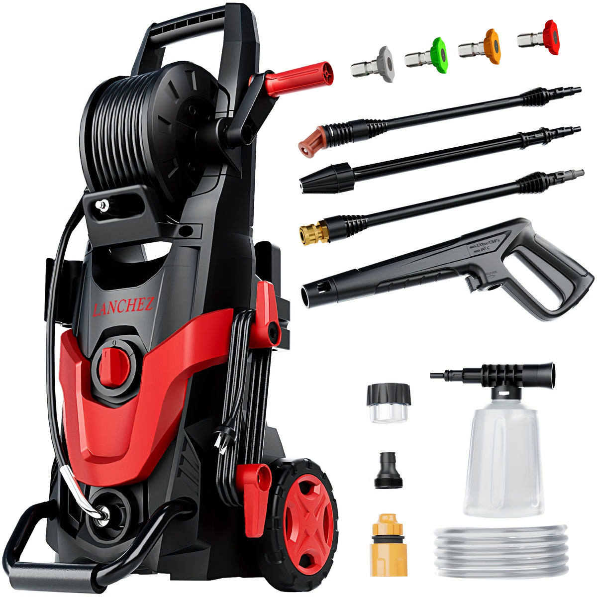 Electric High Pressure Washer, 4500PSI 3.2GPM Electric Washer, with 6 Quick Connection Nozzles, Inlet Pipes And Filters, And Foam Cannons