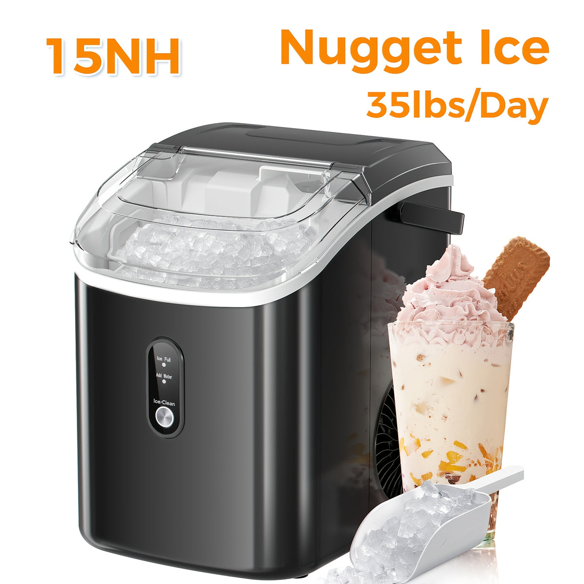 Nugget Bullet Ice Makers Countertop, Crushed Ice Maker With Handle 35 Lbs/ Day 26 Lbs/Day Soft Chewable Ice, Pebble Ice Maker With Self-Cleaning, Ice Scoop & Basket, For Home, Office, Kitchen, For Halloween, Christmas.