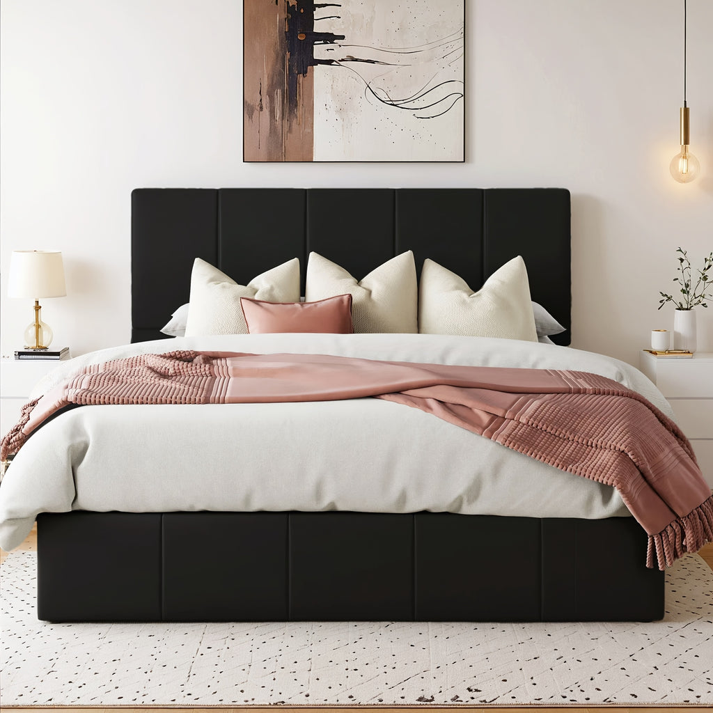 WEEWAY Lift Up Storage Bed, Modern Velvet Upholstered Headboard, Hydraulic Platform Bed, Wooden Slats Support, Heavy Duty Mattress Foundation, No Box Spring Needed, Easy Assembly, Full/Queen/King Size, for House Bedroom Furniture, Free Shipping