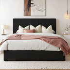 WEEWAY Lift Up Storage Bed, Modern Velvet Upholstered Headboard, Hydraulic Platform Bed, Wooden Slats Support, Heavy Duty Mattress Foundation, No Box Spring Needed, Easy Assembly, Full/Queen/King Size, for House Bedroom Furniture, Free Shipping