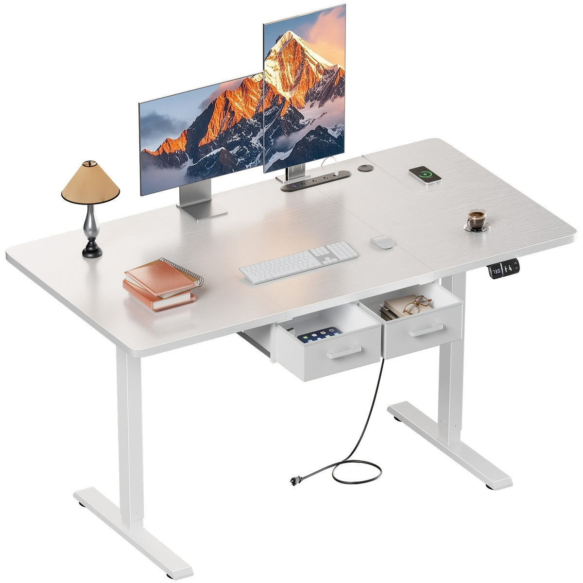 Large Electric Standing Desk, Height Adjustable Copmuter Desk, Stand Up Gaming Office Table with 2 Hooks, for Home Office, Adults