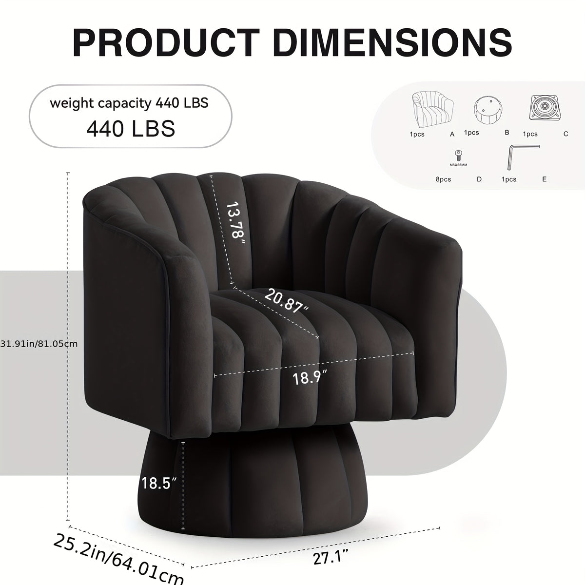Rotating Decorative Chair, 360° Swivel Barrel Chair, Mid-century Modern Chair, Wide Soft Cushion, Modern Velvet Fabric, Round Armchair, Suitable For Living Room, Lounge, Bedroom, Black, Free Shipping