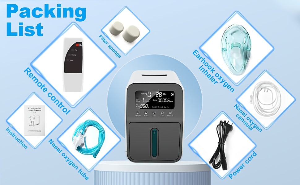 Portable Oxygen Generator, 0.26-2.38gal Adjustable Low Noise Oxygen Concentrator Machine