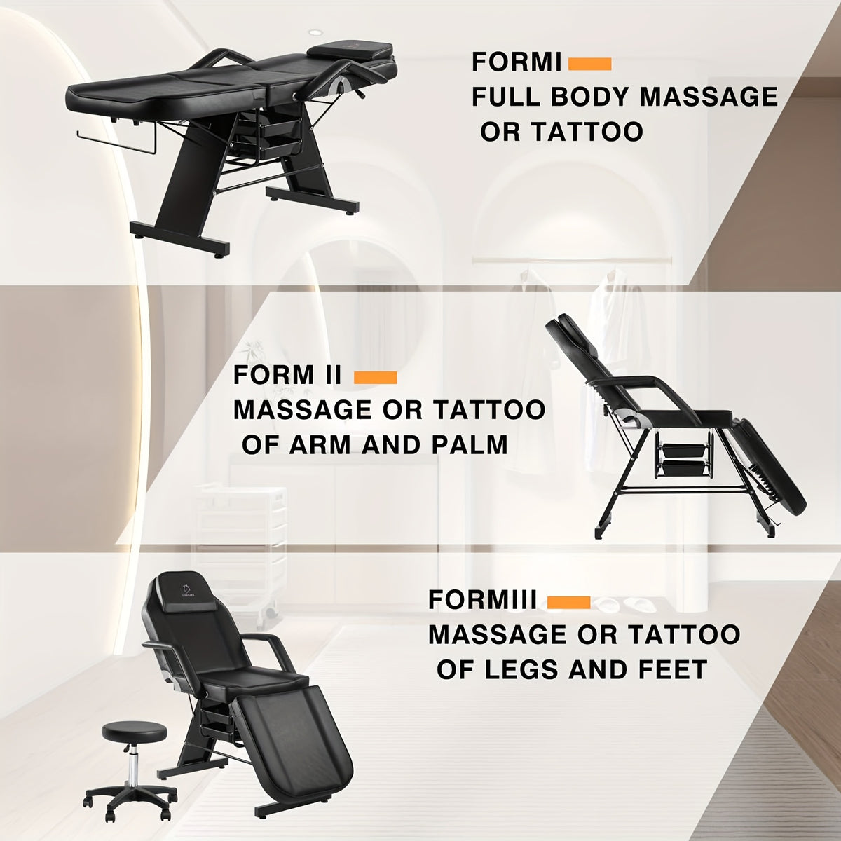 Tattoo Chair Adjustable, Facial Chair Multipurpose 73 Inch Spa Facial Bed With Massage Equipment Stool For Beauty Spa Tattoo