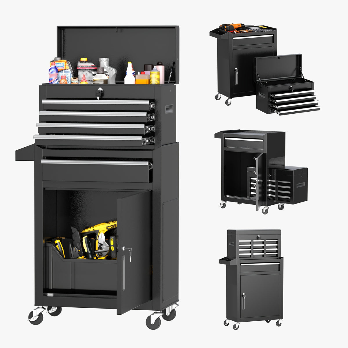 5/8-Drawer Rolling Tool Box, 2-IN-1 Tool Chest On Wheels, Tool Storage Cabinet And Organization For Garage Workshop Warehouse, Lab, Purple/ Pink Tool Box