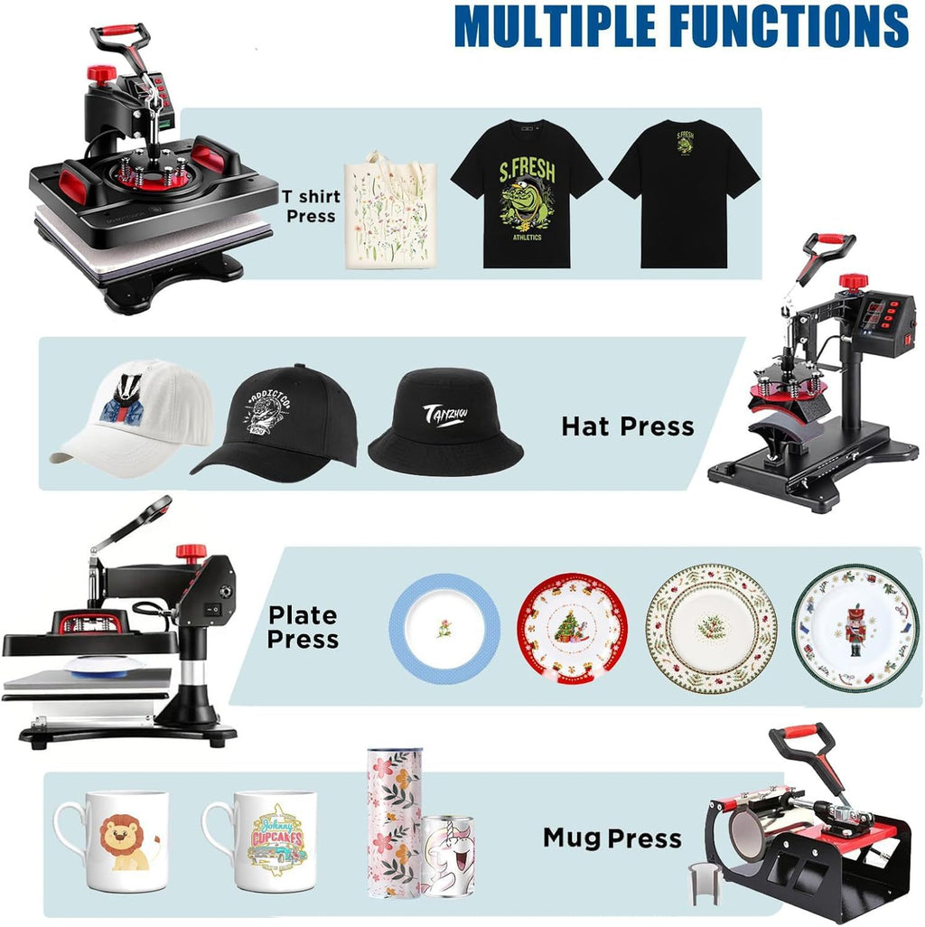 HOMDOX Upgraded 8 in 1 / 5 in 1 Heat Press Machine 15 x 12 Inch Professional Heat Transfer Machine 360-Degree Swing Away Multifunction Industrial-Quality Digital Sublimation Combo Heat Press for T Shirt Mug Hat Plate Cap for Commercial Home